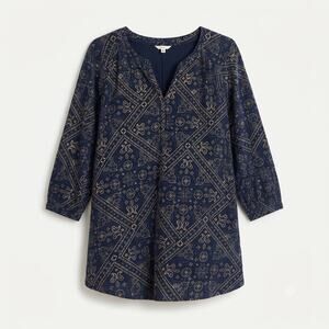 Lucky Brand Womens 1X Boho Western Lagenlook Modest Paisley Medallion Tunic Top